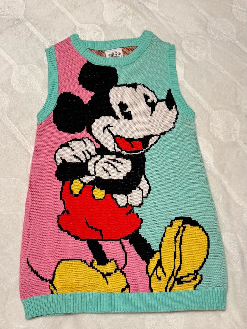 Disney Mickey Graphic Knit Girls Sweater Dress Size 3 Mint, Red, Yellow,